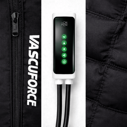 VascuForce™ compression recovery boots control panel with green lights and adjustable settings for air compression therapy.