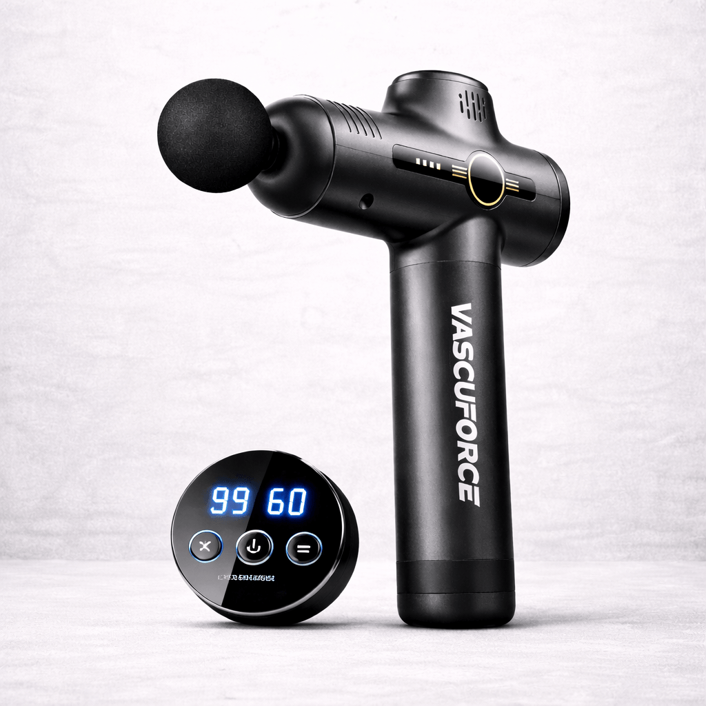 VascuForce VF3 massage gun pro, a deep tissue massage gun for muscle relief and performance recovery.