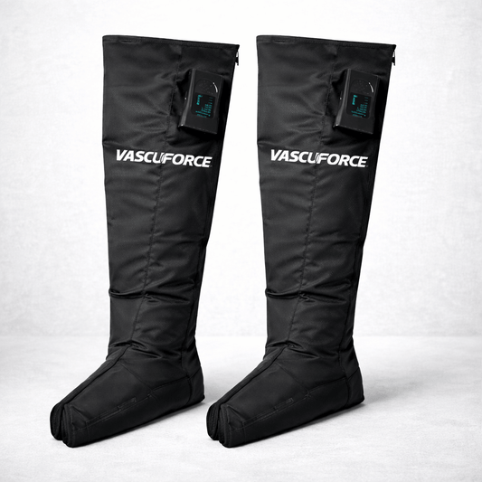 VascuForce™ wireless recovery boots designed for improved circulation and muscle relaxation after workouts.