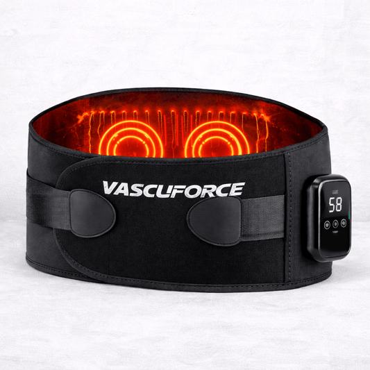 VascuForce Waist Thermapod Pro Heating & Compression Waist Support with digital controller and heating elements.