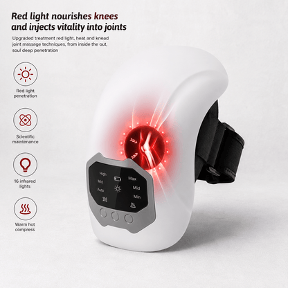VascuForce cordless knee massager with red light therapy for joint health and relief.